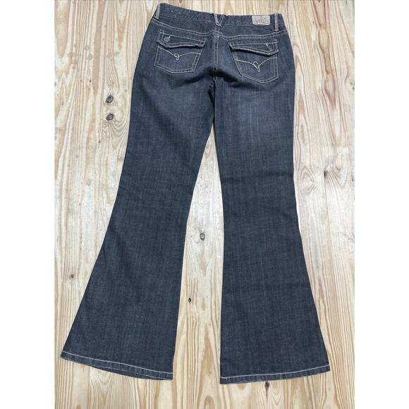 Myth Of Jade Women's 9 Black Flare Bootcut Dark Wash Cotton Blend Stretch Jeans - Picture 4 of 6